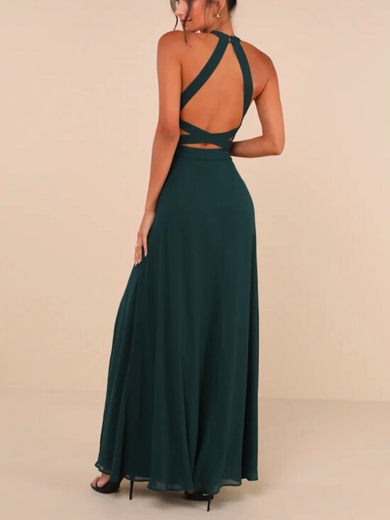 Lulus Confidently Charismatic Emerald Backless Halter Maxi Dress Green - Size L - Picture 2 of 4